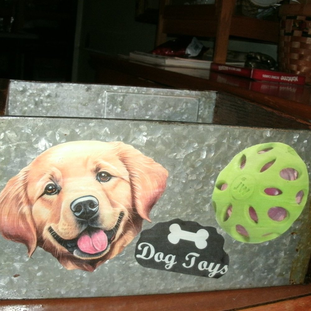 upcycled wood& zinc metal drawer. dogs toy box.